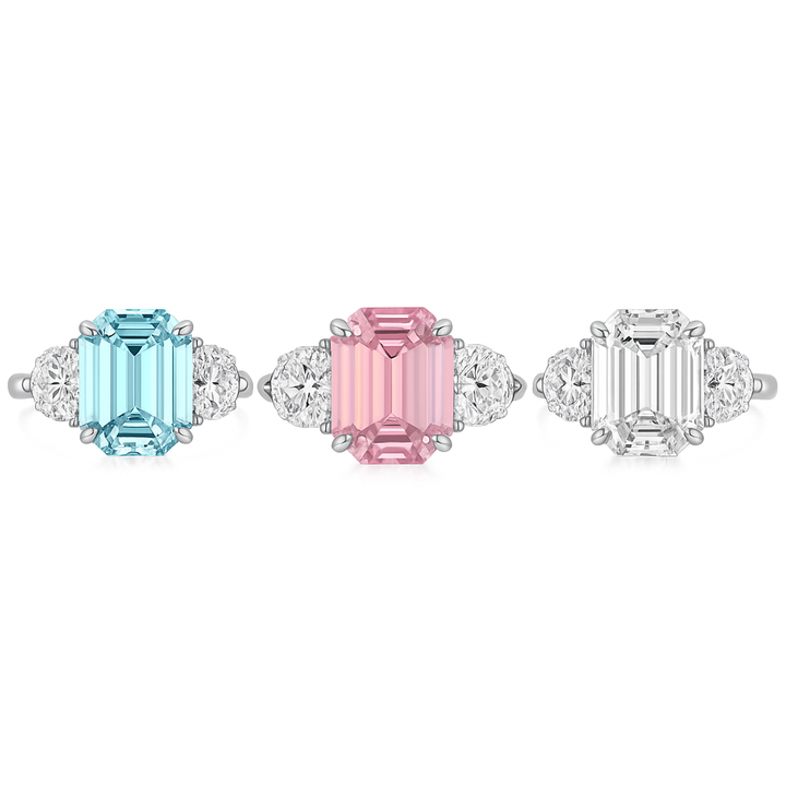 Emerald Cut Trilogy Zirconia Ring in Sterling Silver