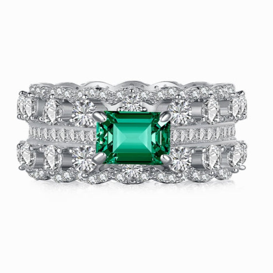 Bold Layered Green Stone Silver Ring
