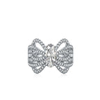 Zirconia Bow Ring with Green or Clear Stones in Sterling Silver