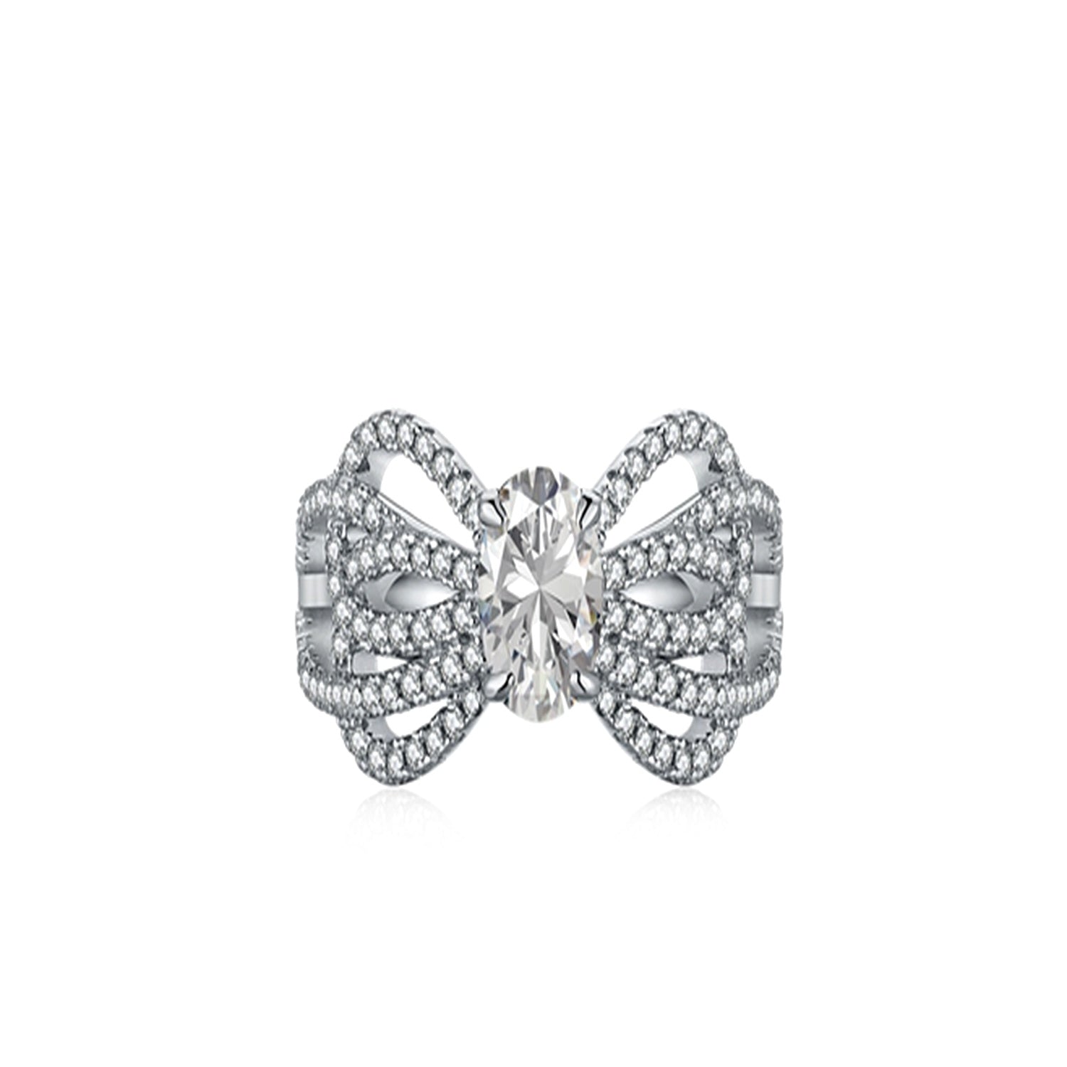 Zirconia Bow Ring with Green or Clear Stones in Sterling Silver