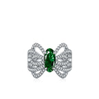 Zirconia Bow Ring with Green or Clear Stones in Sterling Silver