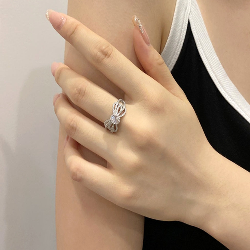 Zirconia Bow Ring with Green or Clear Stones in Sterling Silver