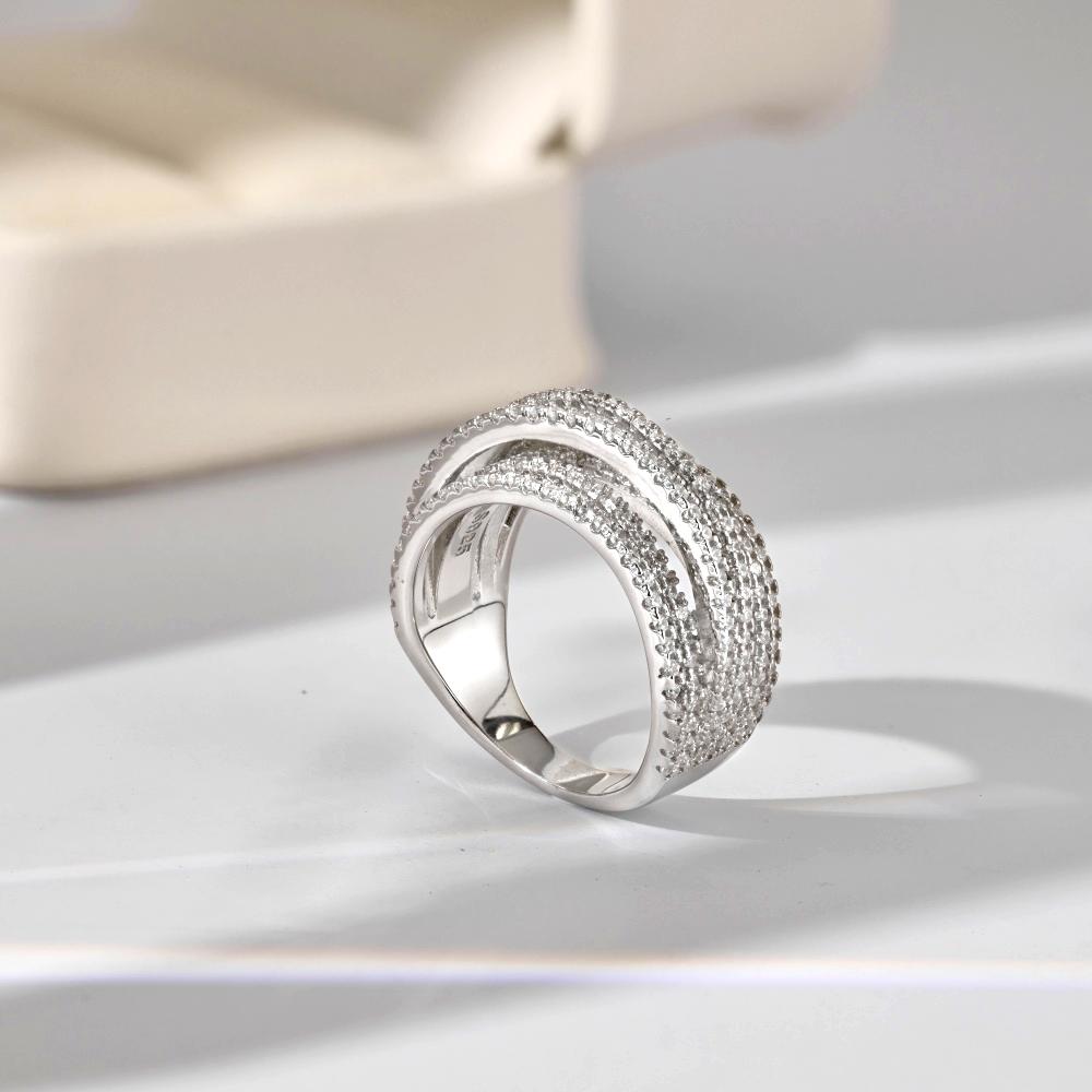 Layered Silver Zirconia Ring in Sterling Silver