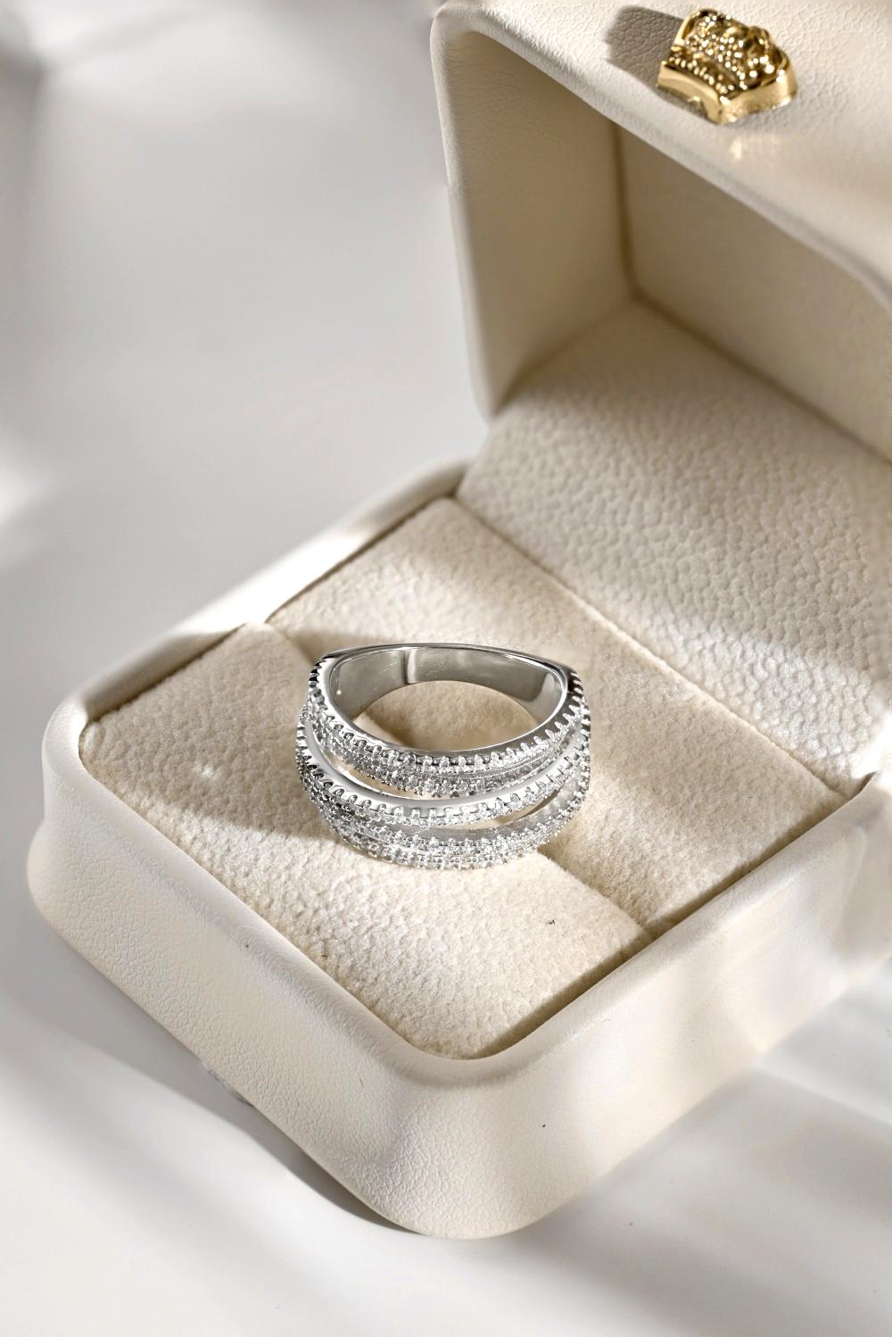 Layered Silver Zirconia Ring in Sterling Silver