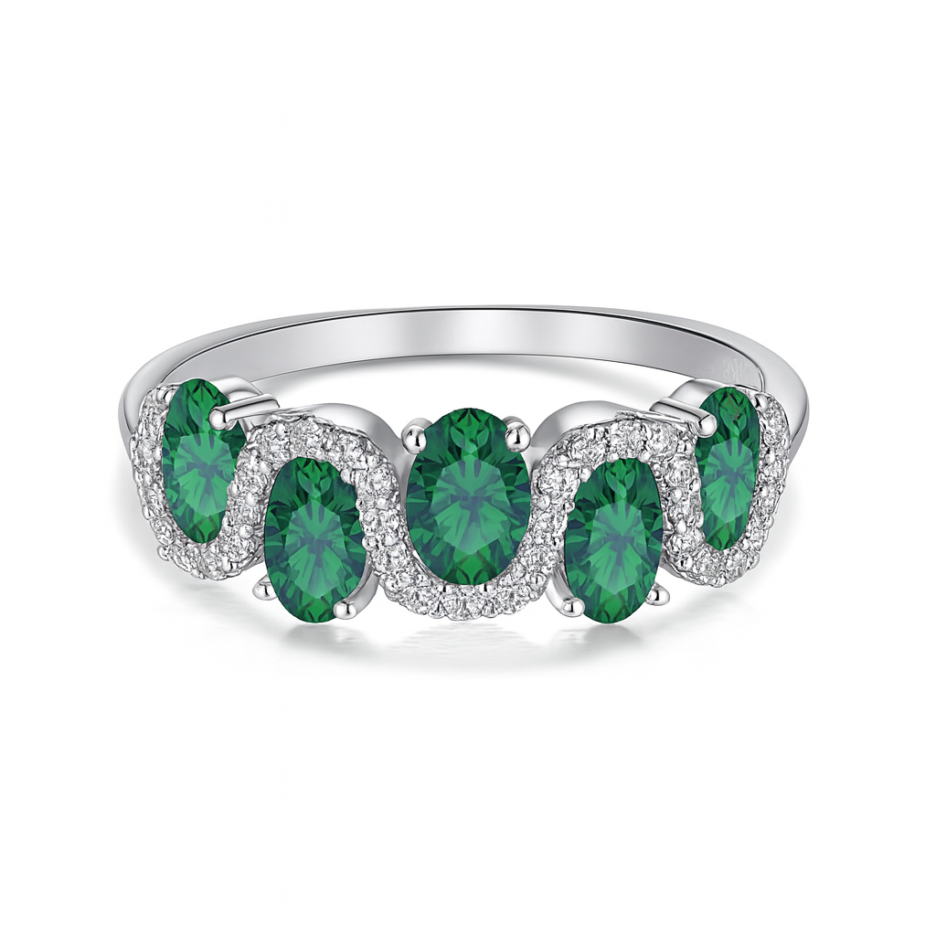 Oval Wave Zirconia Ring in Sterling Silver