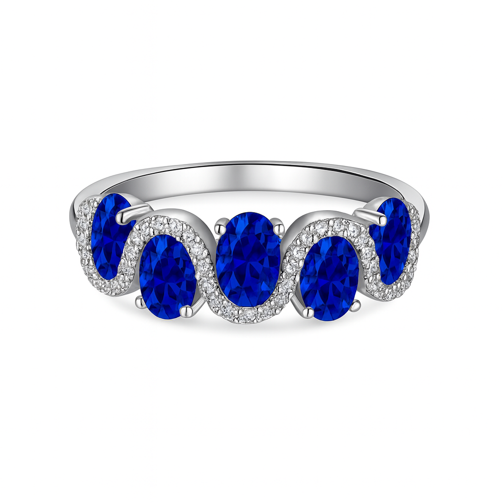 Oval Wave Zirconia Ring in Sterling Silver