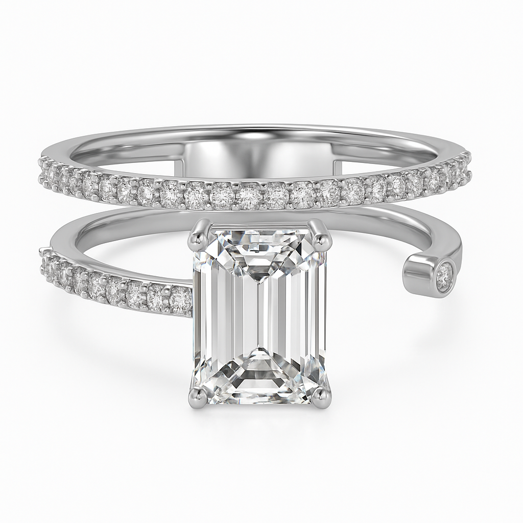 Emerald Cut Clear Zirconia Ring in Sterling Silver