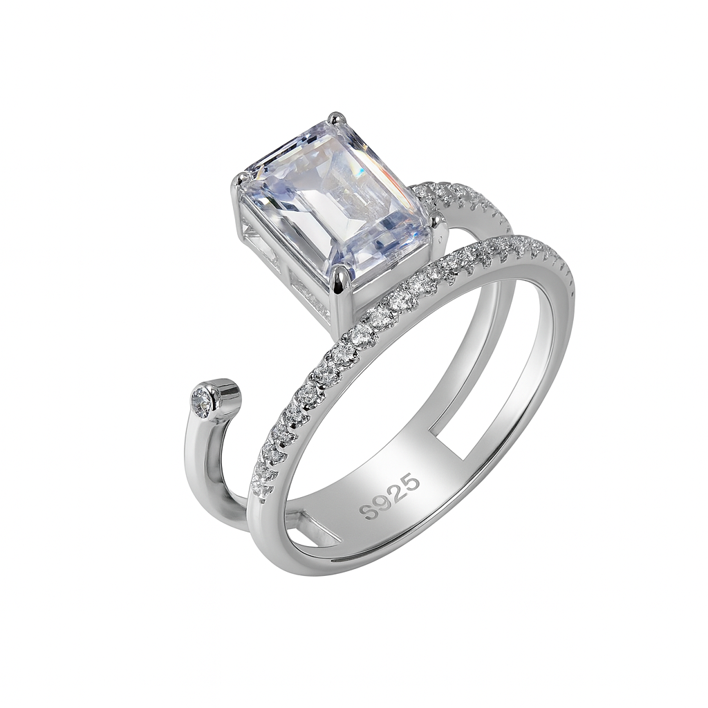 Emerald Cut Clear Zirconia Ring in Sterling Silver