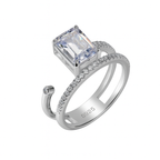 Emerald Cut Clear Zirconia Ring in Sterling Silver