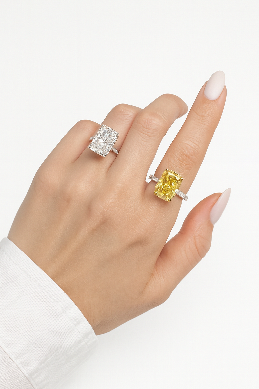 Radiant Yellow Rectangular Zirconia Ring in Sterling Silver