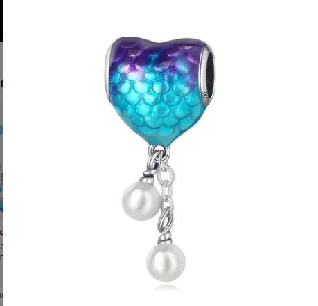 Cuentas de esmalte con degradado y patrón de escamas de pez Love Heart