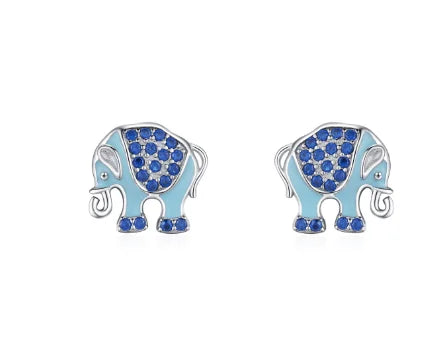 Blue Zircon Elephant Stud Earrings