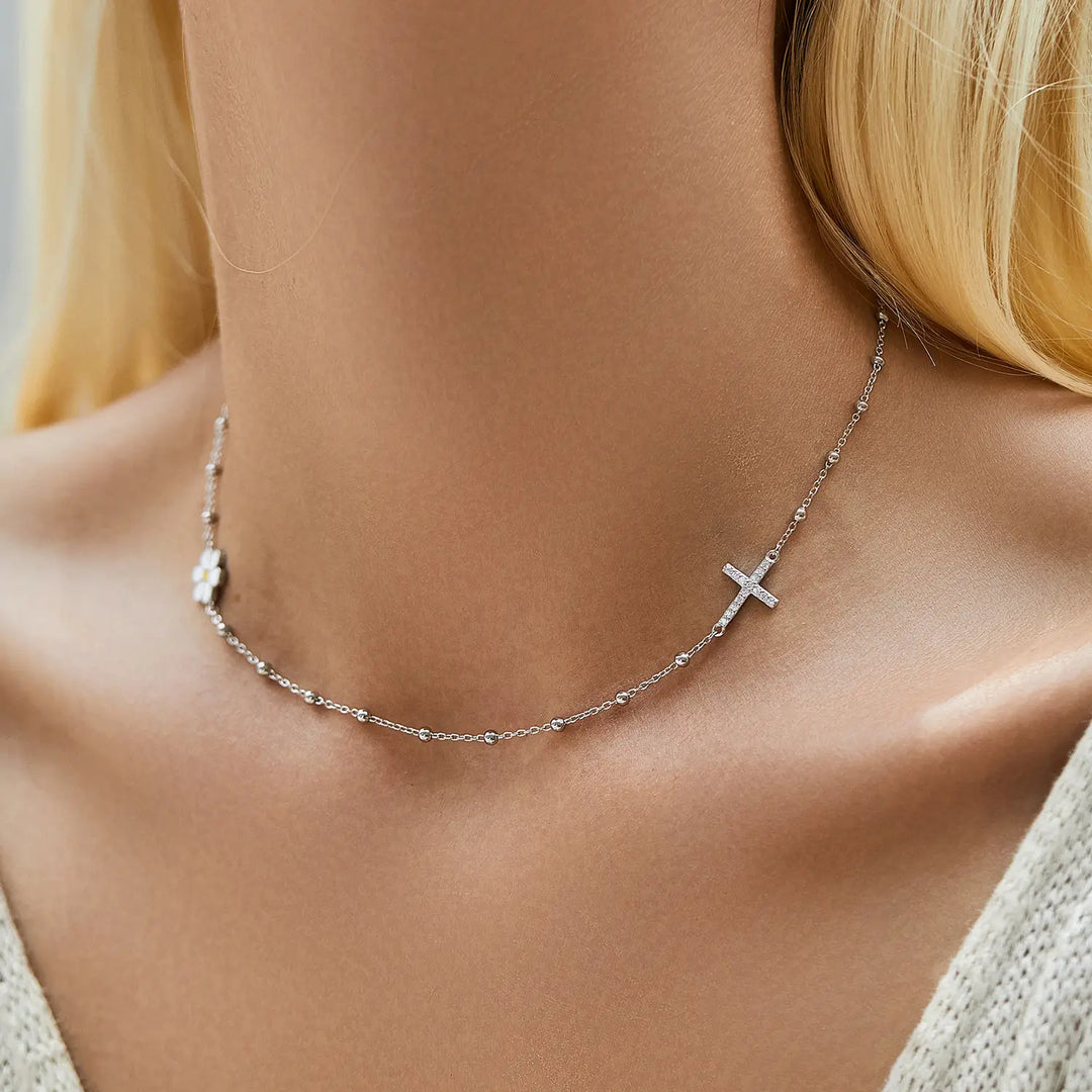 Cross & Daisy Short Choker Necklace