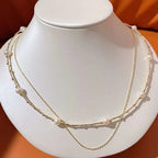 Collar de perlas de agua dulce de doble capa para mujer