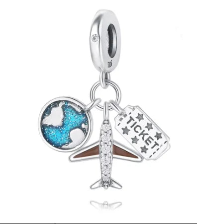 Airplane World Travel Charm Beads