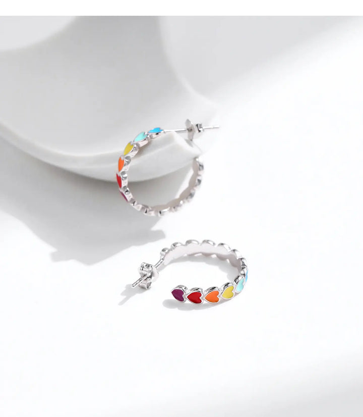 Rainbow Heart Hoop Earrings