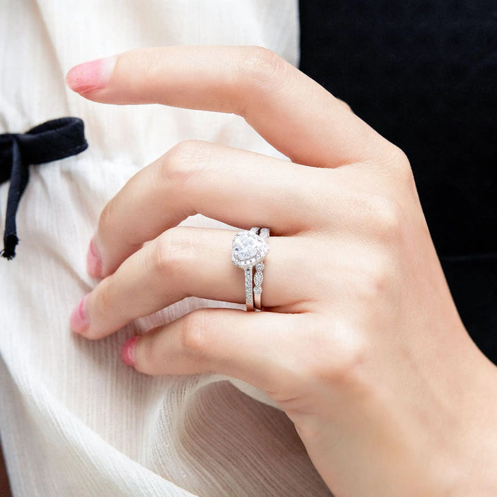 Heart Halo Silver Engagement Wedding Ring