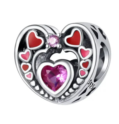 Red Enamel Heart Shaped Charm Bead