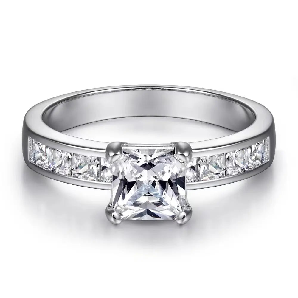 Square Inset Wedding Ring Set