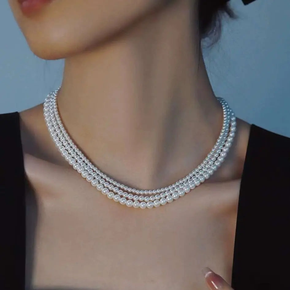 Women's Three-Layer Crystal Pearl Chain Set