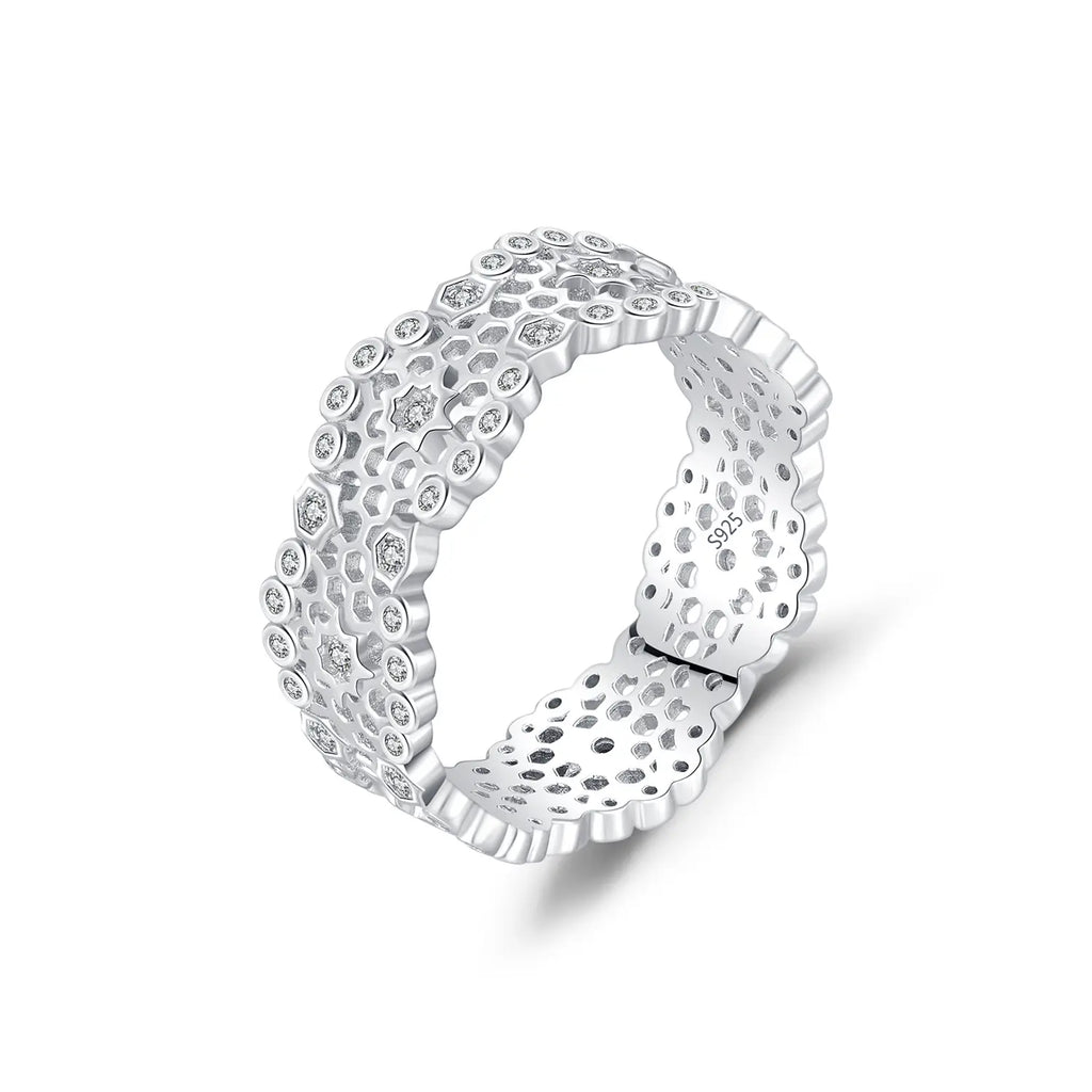 Sterling Silver Honeycomb Lace Zirconia Ring