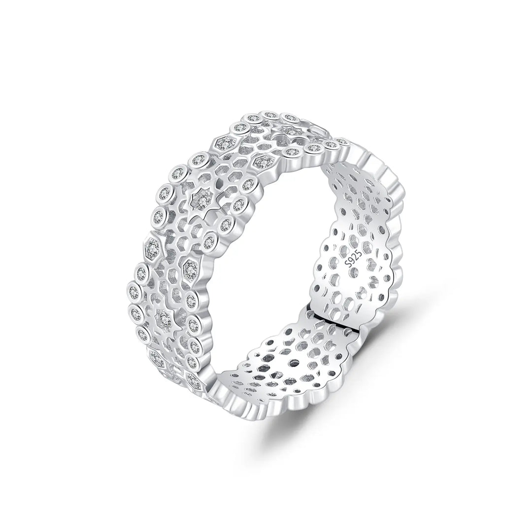 Silver Honeycomb Lace Ring
