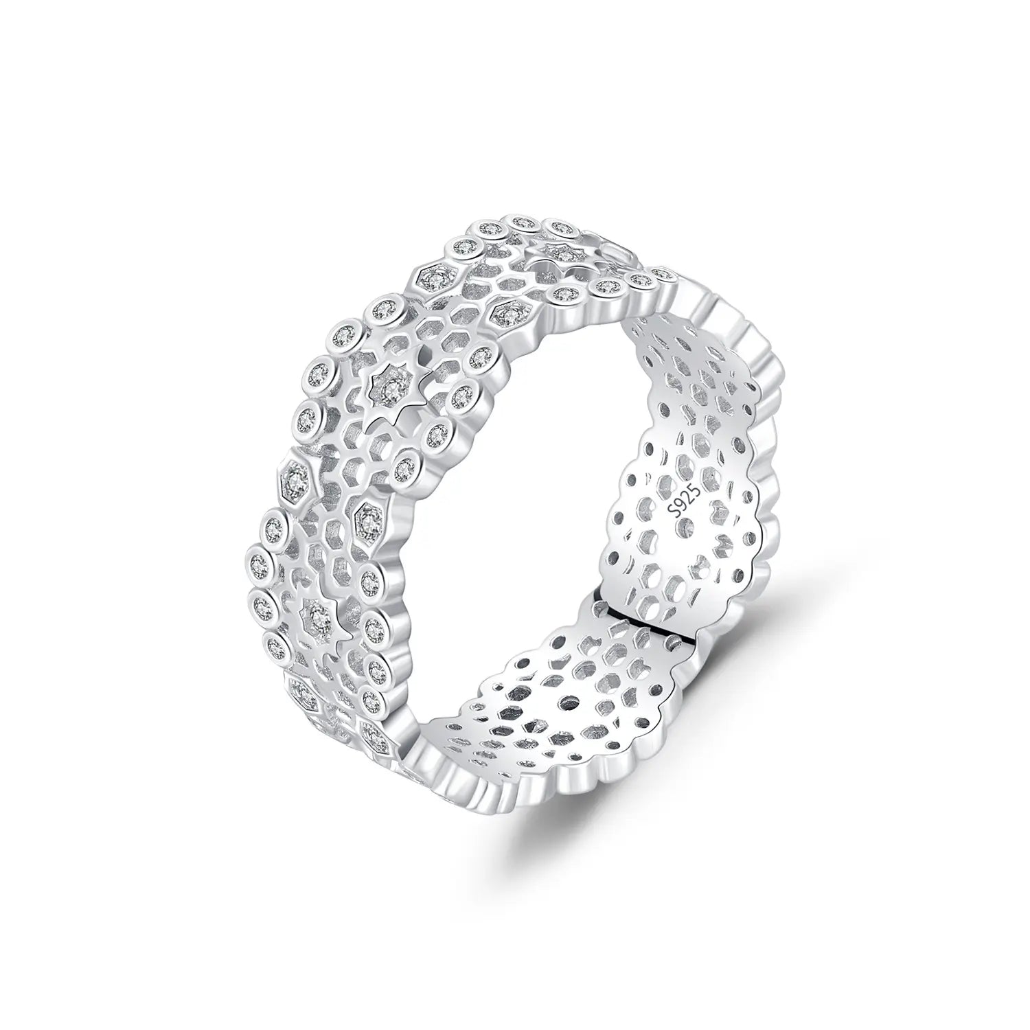 Sterling Silver Honeycomb Lace Zirconia Ring