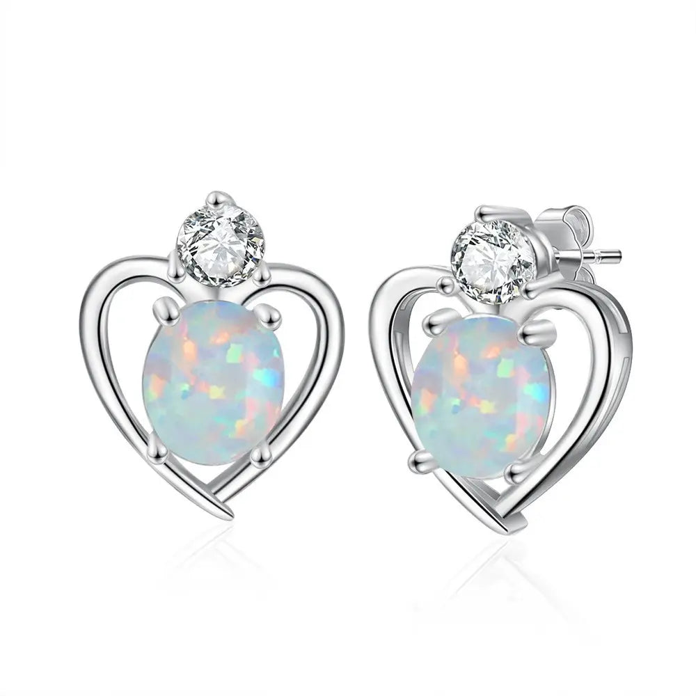 Silver Love Opal Earrings