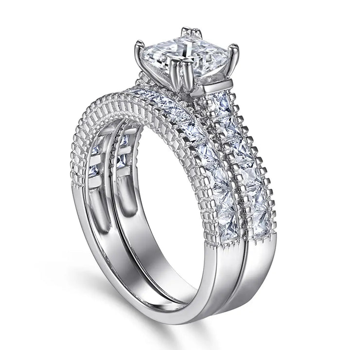 Square Inset Wedding Ring Set