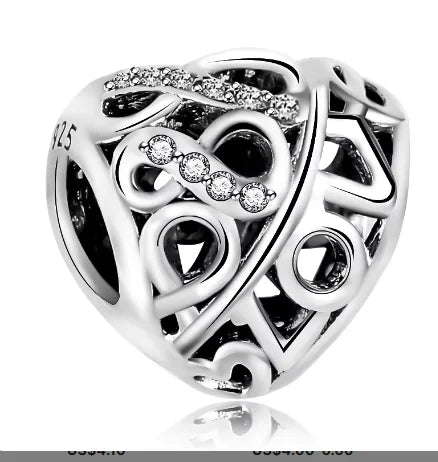 Charm de corazón con cuentas encantadoras de amor infinito