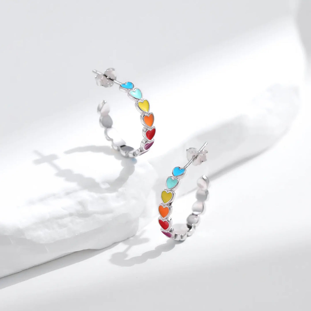 Rainbow Heart Hoop Earrings