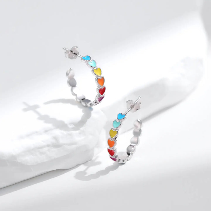 Rainbow Heart Hoop Earrings