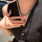 Collar de perlas de cristal de doble capa para mujer