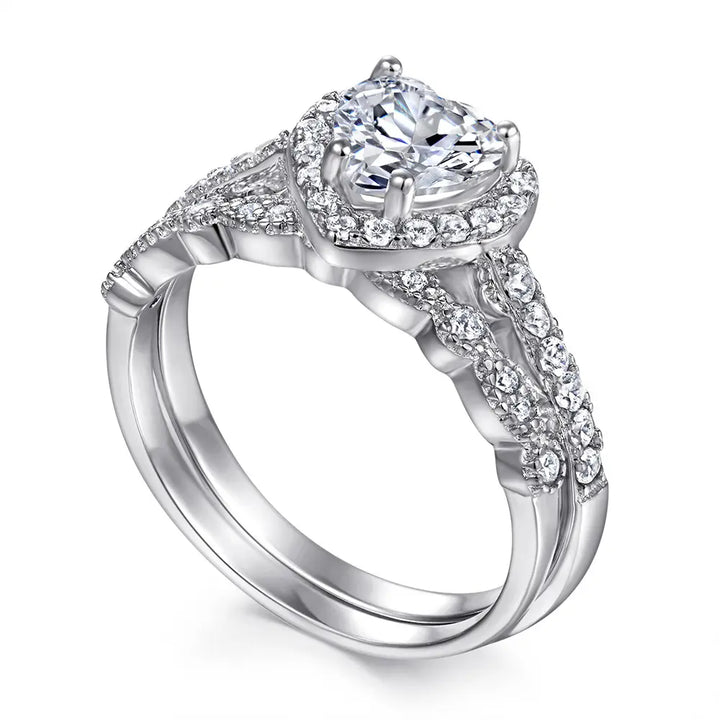 Heart Halo Silver Engagement Wedding Ring