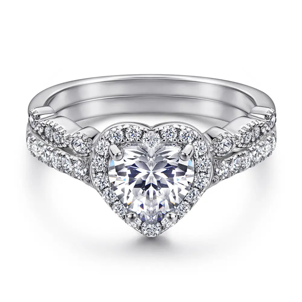 Heart Shaped Halo Zirconia Ring Set in Sterling Silver