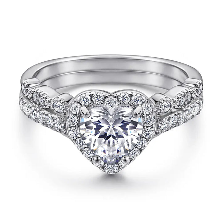 Heart Halo Silver Engagement Wedding Ring