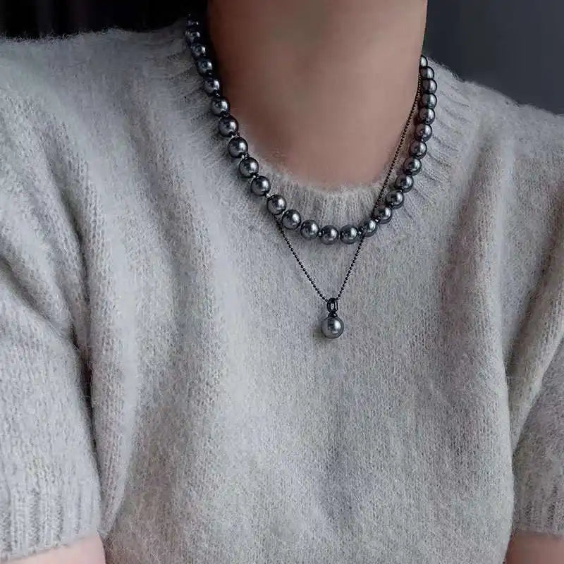 Collar de perlas de cristal de doble capa para mujer