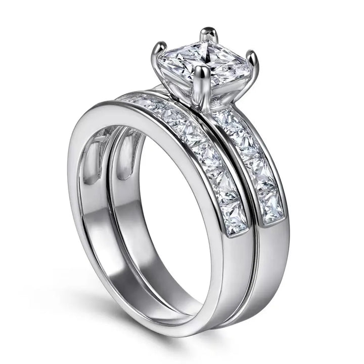 Square Inset Wedding Ring Set