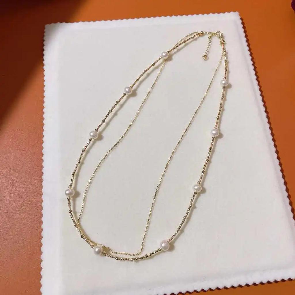 Collar de perlas de agua dulce de doble capa para mujer