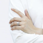 Juego de anillos de novia de media eternidad con corte princesa cuadrado