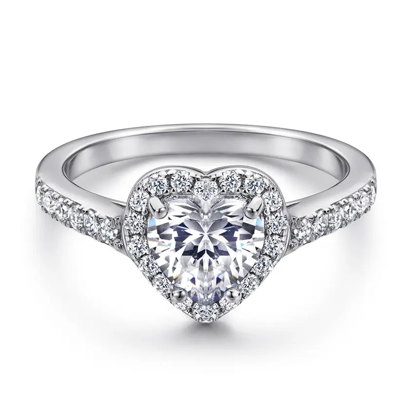 Heart Halo Silver Engagement Wedding Ring