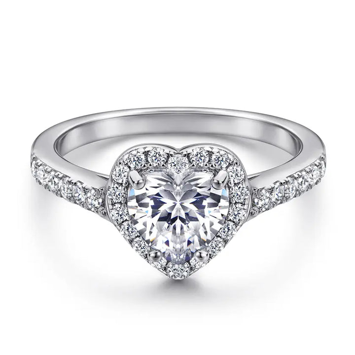 Heart Halo Silver Engagement Wedding Ring