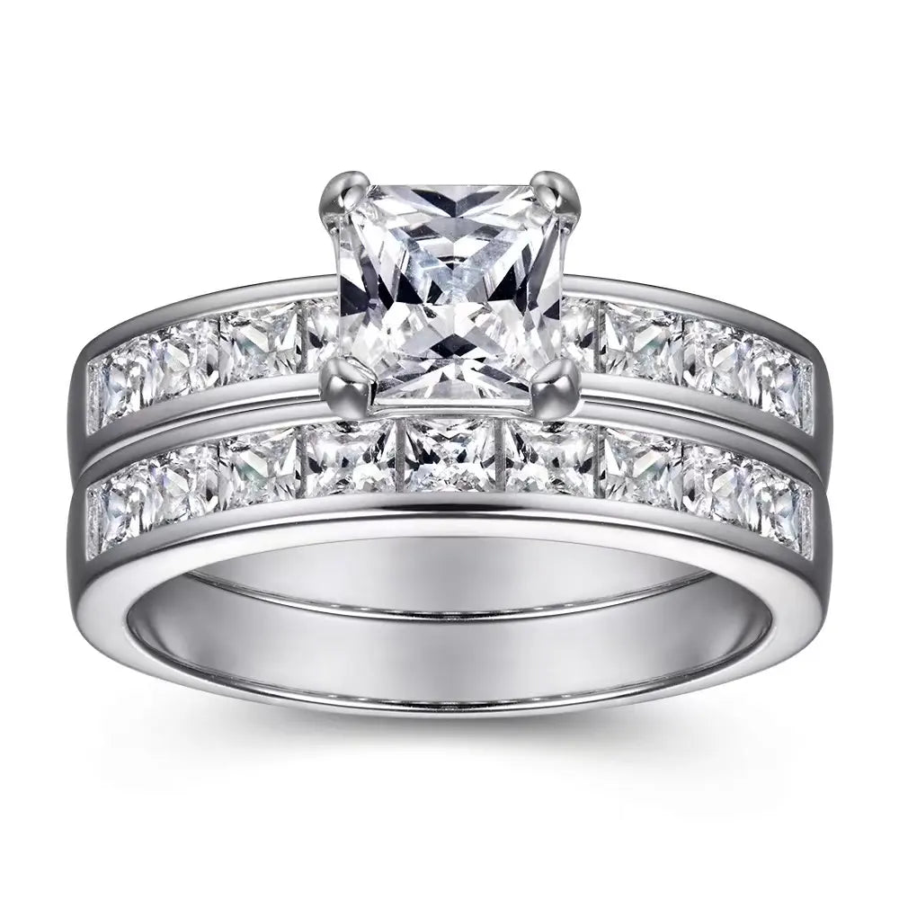 Square Inset Wedding Ring Set
