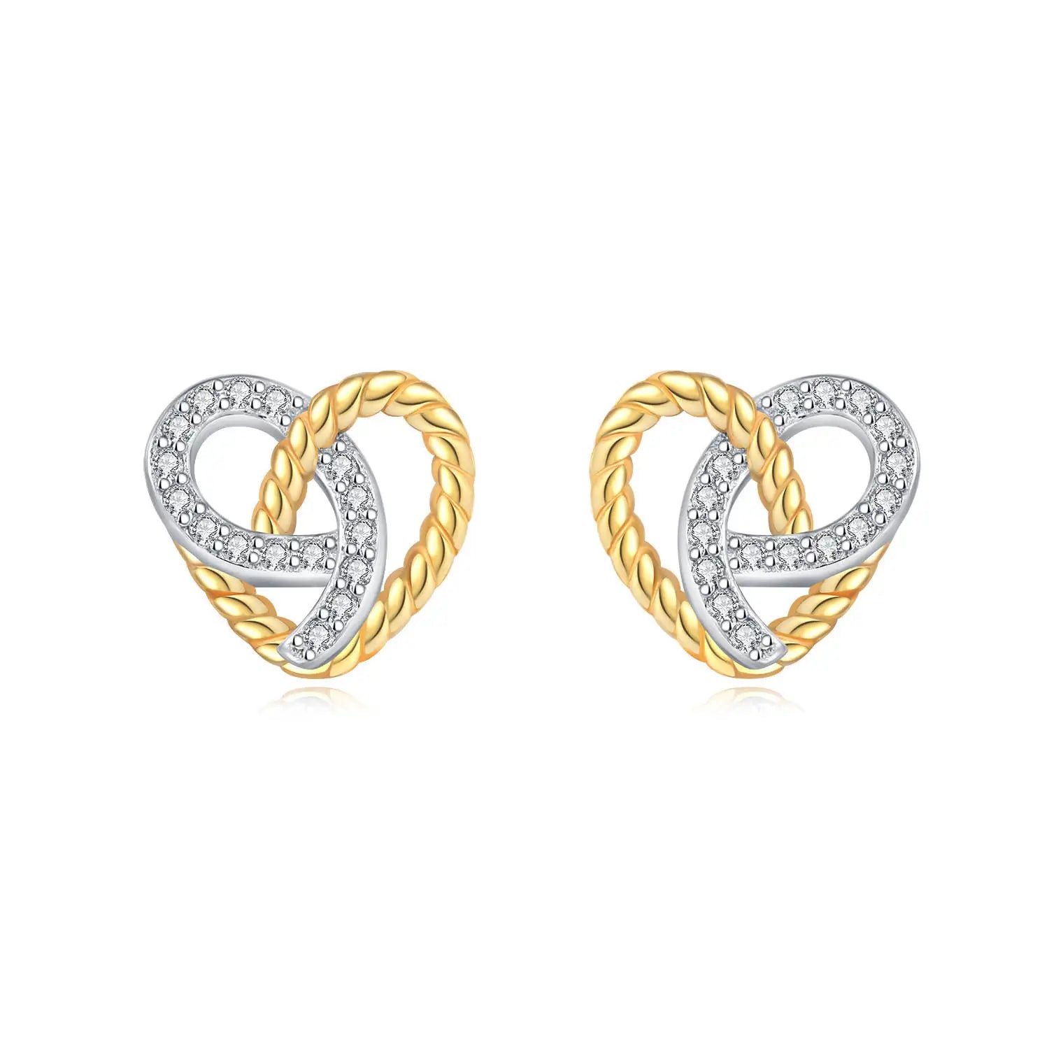 Two Color Braided Love Heart Twisted Zirconia Cz Earrings