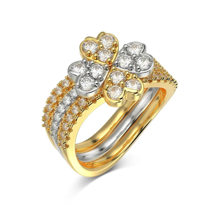 Juego de anillos con forma de corazón y trébol de cuatro hojas