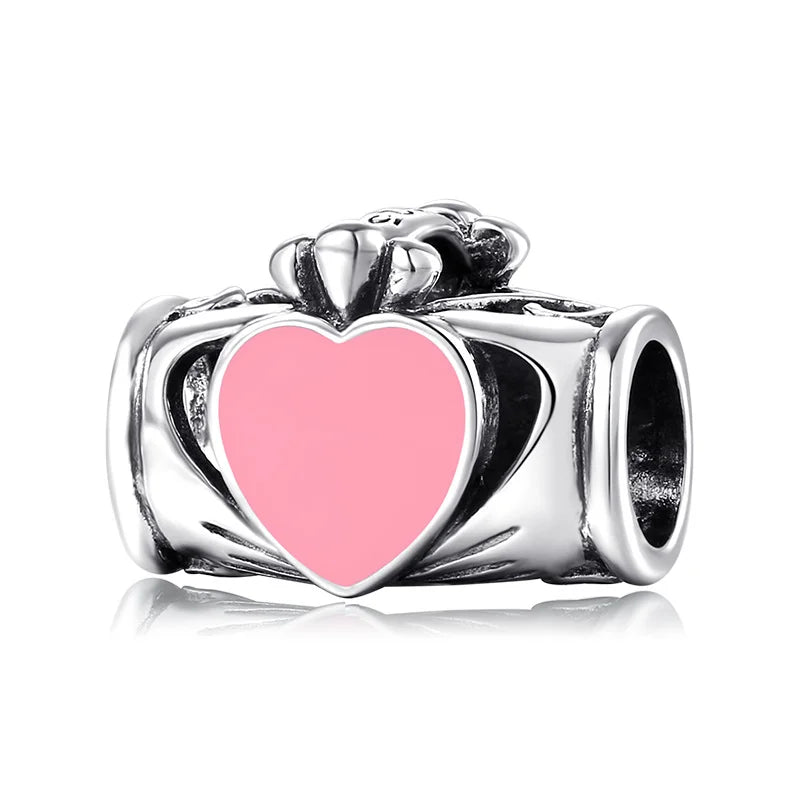 Cuentas de corazón de esmalte rosa