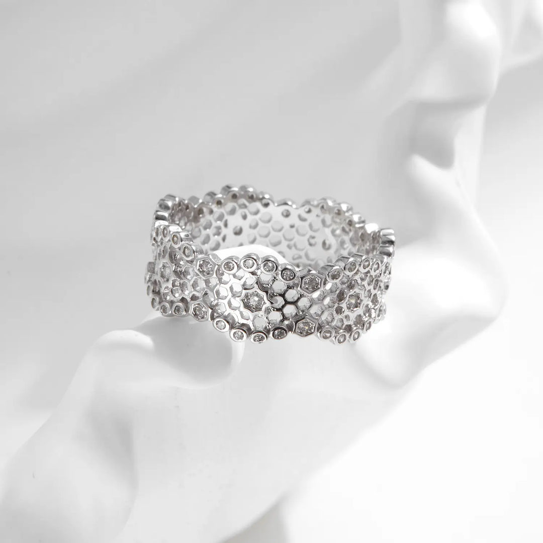 Silver Honeycomb Lace Ring