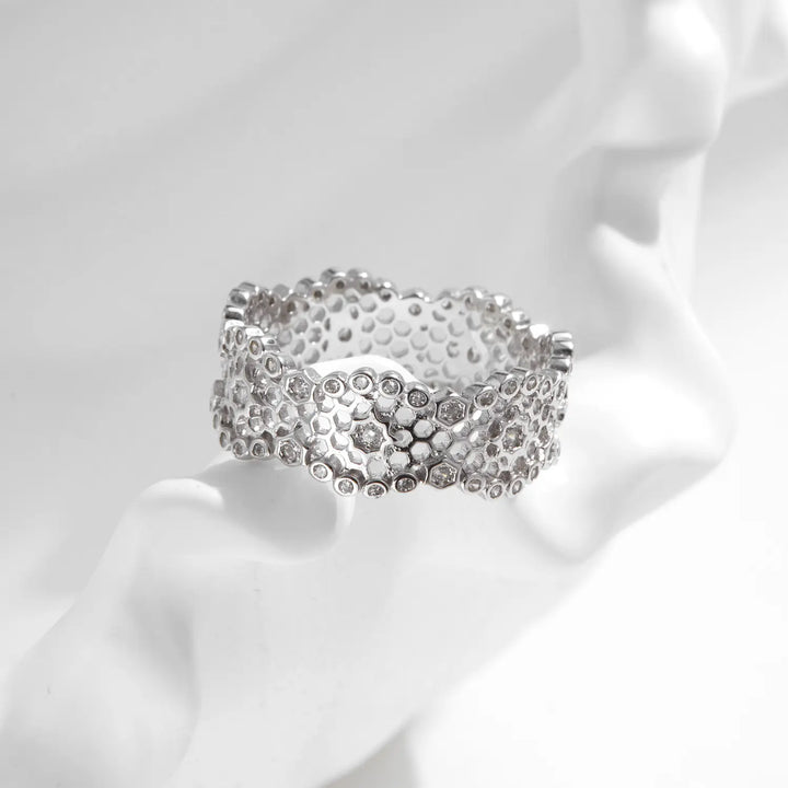 Silver Honeycomb Lace Ring