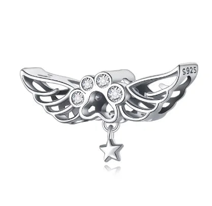 Bonita borla con forma de estrella y alas con estampado de pata de mascota