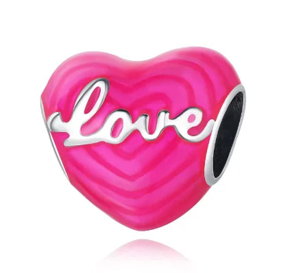 Cuentas en forma de corazón de esmalte rosa